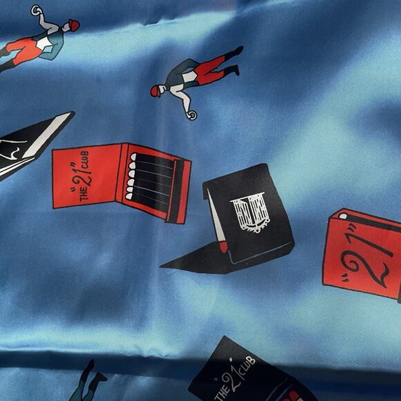 Vintage The 21 Club Scarf Red Blue 100% Silk Made In Japan Jockeys Matchbooks - Picture 6 of 16